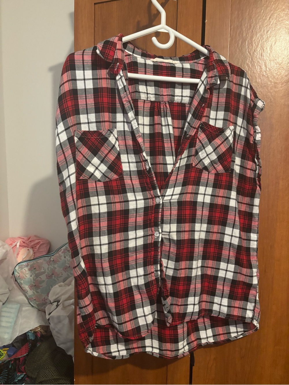 Girls' Red & Black Plaid Sleeveless Button-Front Shirt